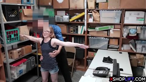 Tighty teen shoplifting with small tits busted and fucked by security guys big dick in his back office after she didnt want to cooperate with him