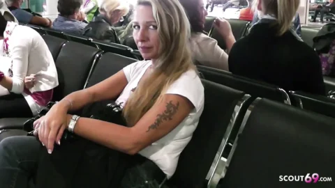 German MILF Flash Huge Tits in Plane and Ride on Holiday