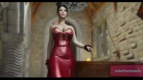Introduction of busty woman walking sensually in a castle