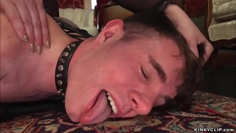 Hot natural big boobs femdom Cherry Torn pegging submissive man Artemis Faux laid and bound on a table then making him eat her hairy pussy