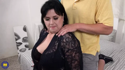 Busty natural mature BBW sucks and fucks young guy