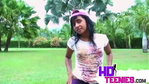 Hot Latina Tobie Teen take off her clothes showing her natural tits and pussy. She take shower outdoor and rubbing her pussy and tits to tease her fans