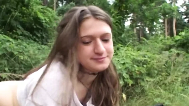 Amazing body babe from Germany sucking a cock in the woods