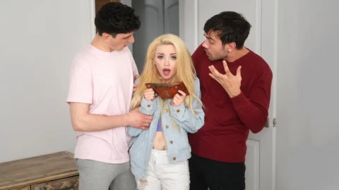 Stepbrothers fill Lola Fae’s tight butt with fat cocks in rough anal threesome