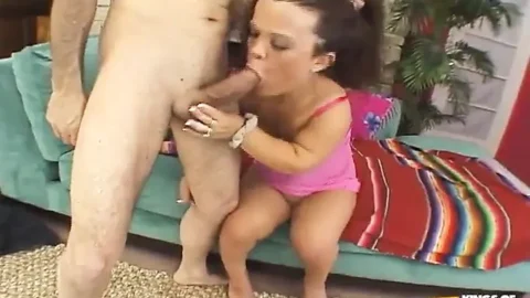 Busty Midget gets her shaved cunt hammered by older muscular man