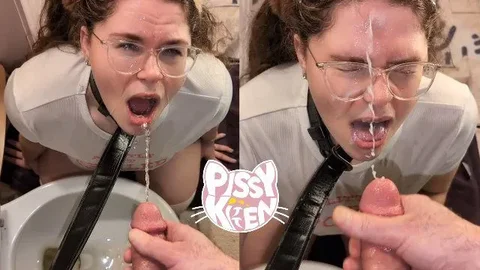 Broken piss slut choking on Daddy’s cock for his pleasure