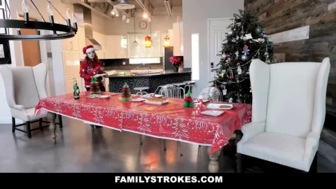 Teen and Busty Stepmom Fucked on Christmas Holiday