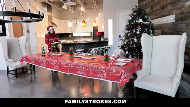 Teen and Busty Stepmom Fucked on Christmas Holiday