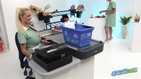 Shop manager and a client intense fucking two busty salesgirls