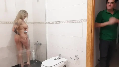 BLONDE BUSTY MILF STEPMOM IN SHOWER FUCKED BY STEPSON