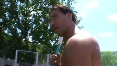Cougar brunette blows and fucks pool guy in her home
