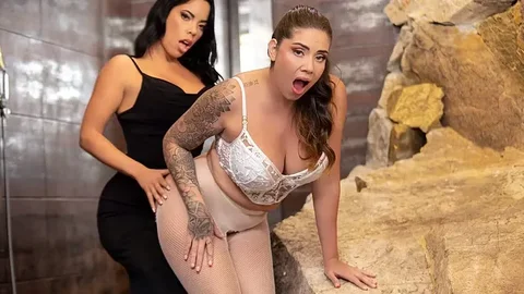 Sara Blonde and Curvy Latina Give Deepthroat Then Ride BBC Raw