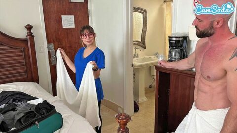 The Naughty Hotel Maid and the Thick Cock Surprise: Towel Drop Cum On Tits and Creampie For 5 Bucks