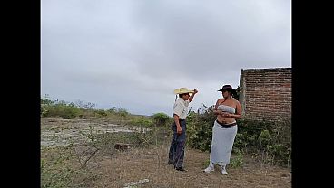 Beautiful, busty, and big-assed MILF stepmom fucks outdoors with the old farmer neighbor.