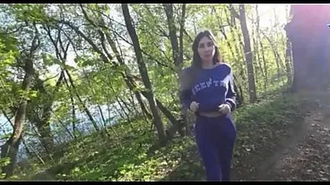 Forest encounter with an older woman
