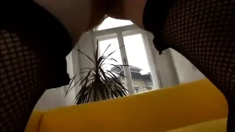Guy gives horny brunette deep pounding on couch