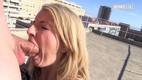 Sloppy Rooftop Deepthroat… He Fucks Her Throat by the Hair Till She Gags